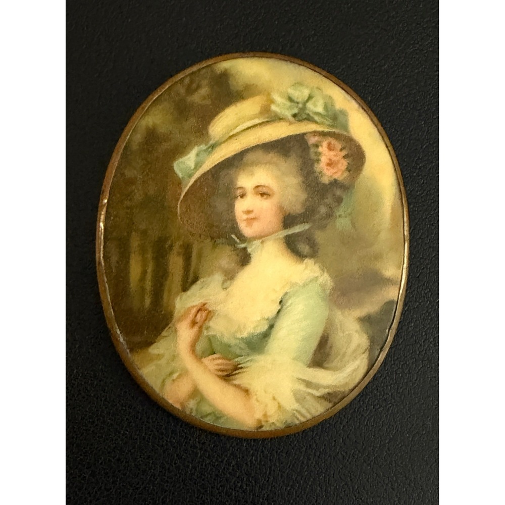 Antique Brooch Portrait Miniature Gold Tone C clasp